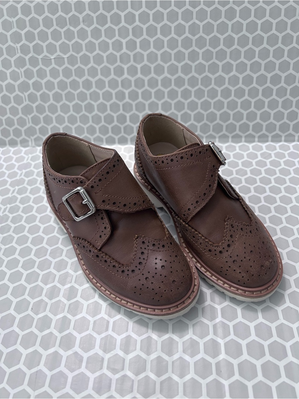 Kenneth Cole Brown Leather Single Monk Strap Brogues. Velcro Straps Size 8